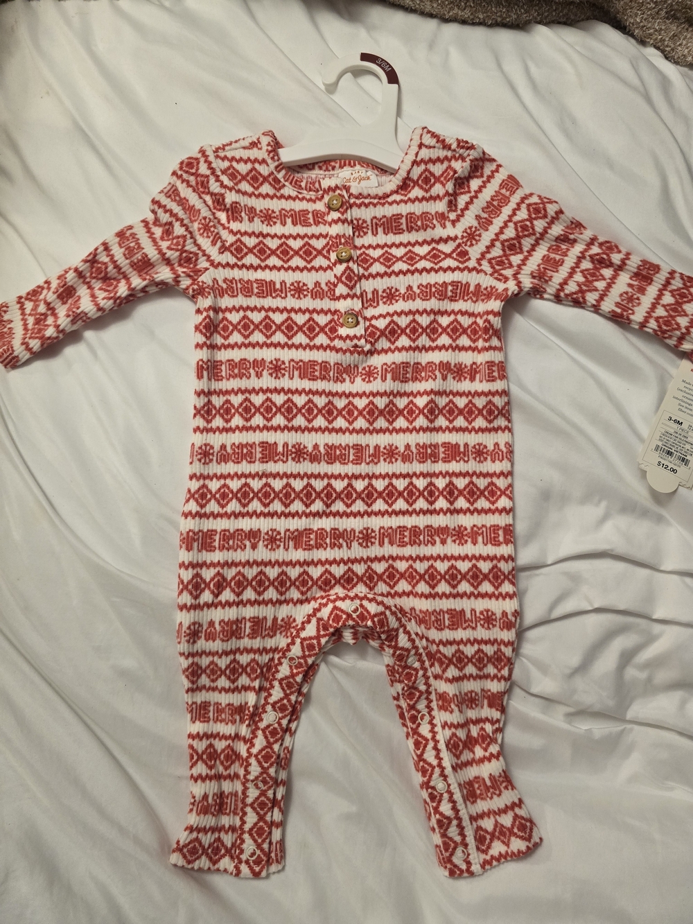 Cat & Jack Red and White 'Merry' Knit Baby One-Piece